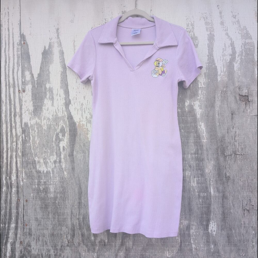 Vintage Looney Tunes Lola Bunny Lavender Embroidered Polo Dress Junior's Large